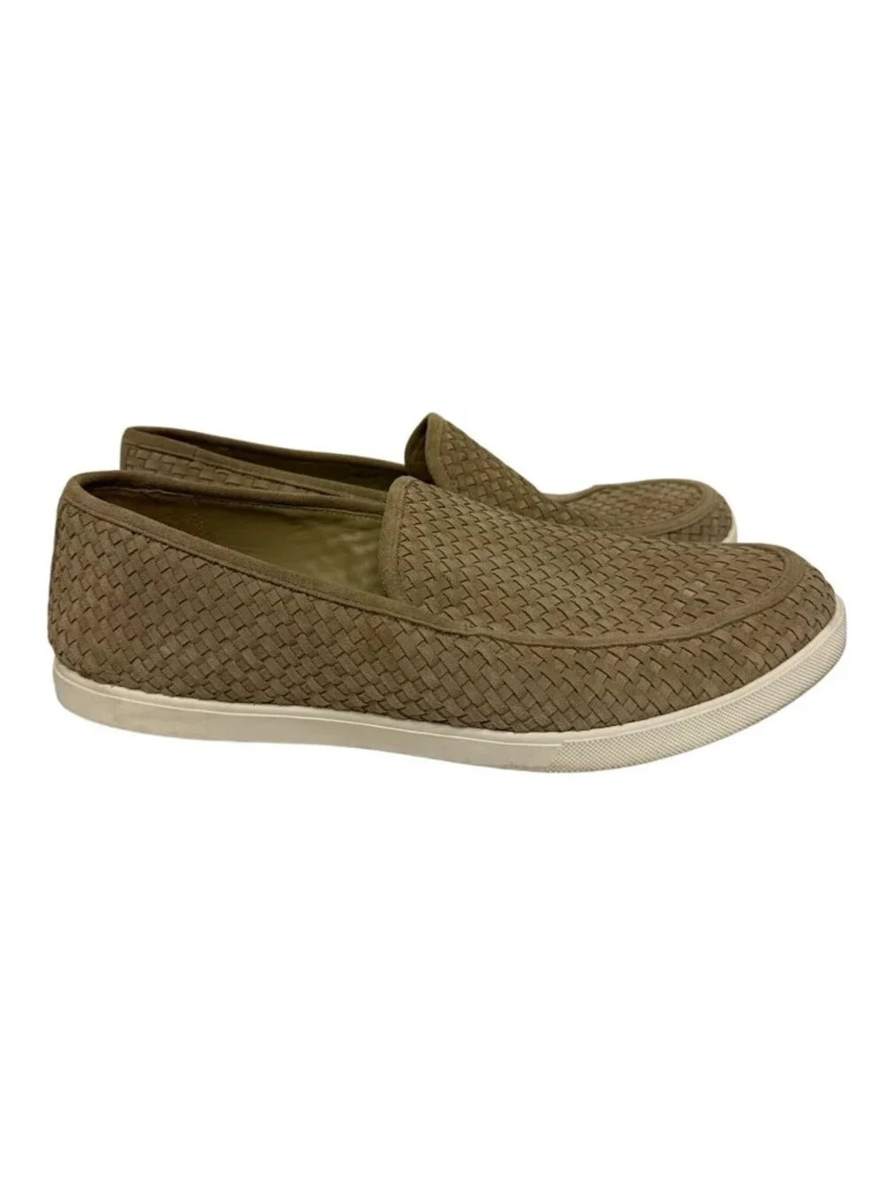Vince Soma Slip On Sneakers Men's 12 Brown Woven Leather Loafers EUC Casual Tan